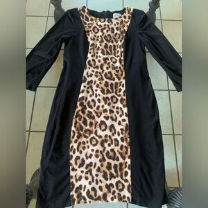 Chico's Figure Hugging Long Sleeve Dress with Leopard Print